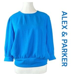 ALEX & PARKER From Macy's 3/4 Sleeve Blouse, Smocked Waist in Back, Size M.
